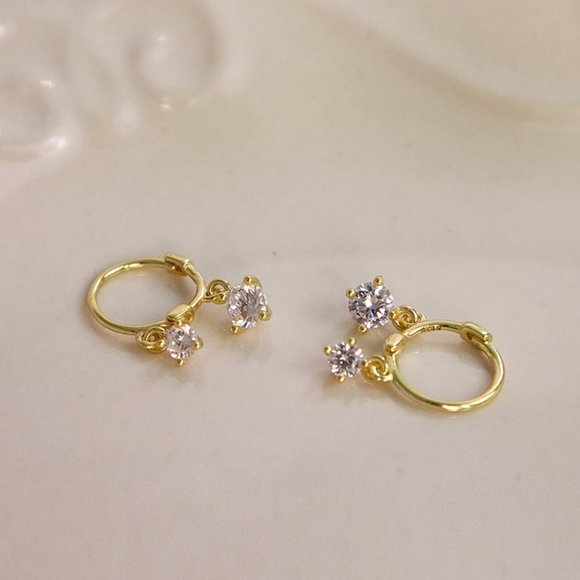 #NEW 925 Sterling Silver Diamond Drop Round Hoop Earrings - Picture 2 of 11